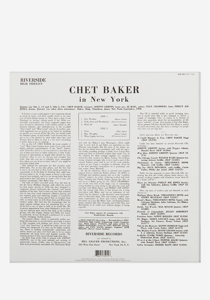 CHET BAKER Chet Baker In New York Exclusive LP