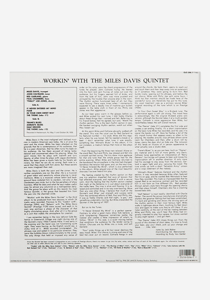 THE MILES DAVIS QUINTET Workin' With The Miles Davis Quintet Exclusive LP (Clear)