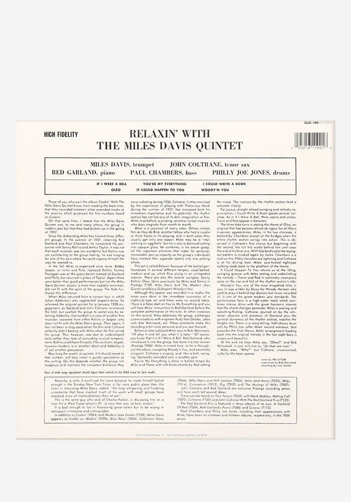 MILES DAVIS Relaxin' With The Miles Davis Quintet Exclusive LP (Yellow)